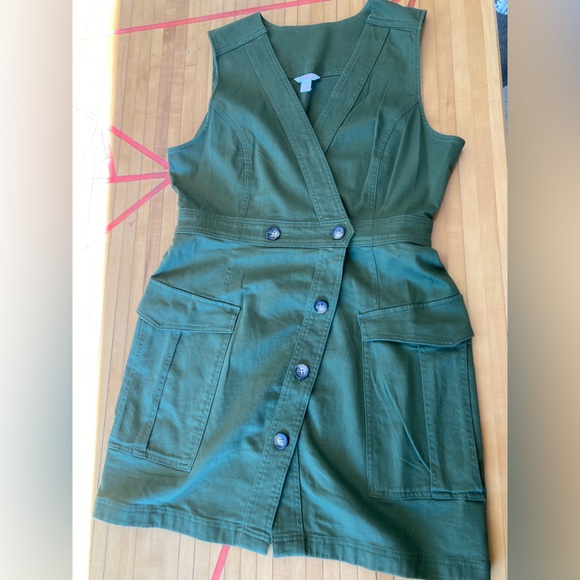 Sexy Green khaki Cargo Dress Large - Picture 1 of 5